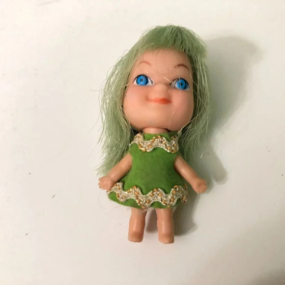 Vtg 1970s Liddle Kiddle Clone Doll Green Hair 2 Inch Tall  Hong Kong - Picture 3 of 15